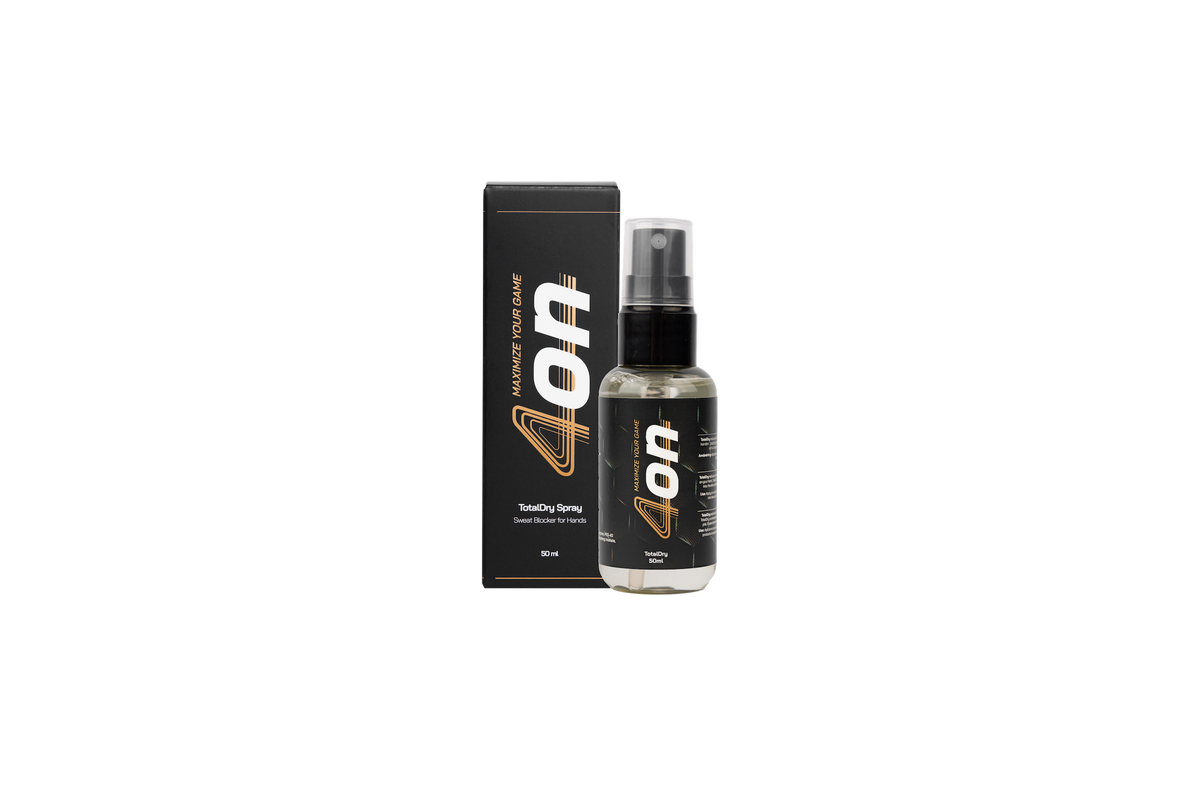 White 4on TotalDry hand spray bottle shown with its product packaging.